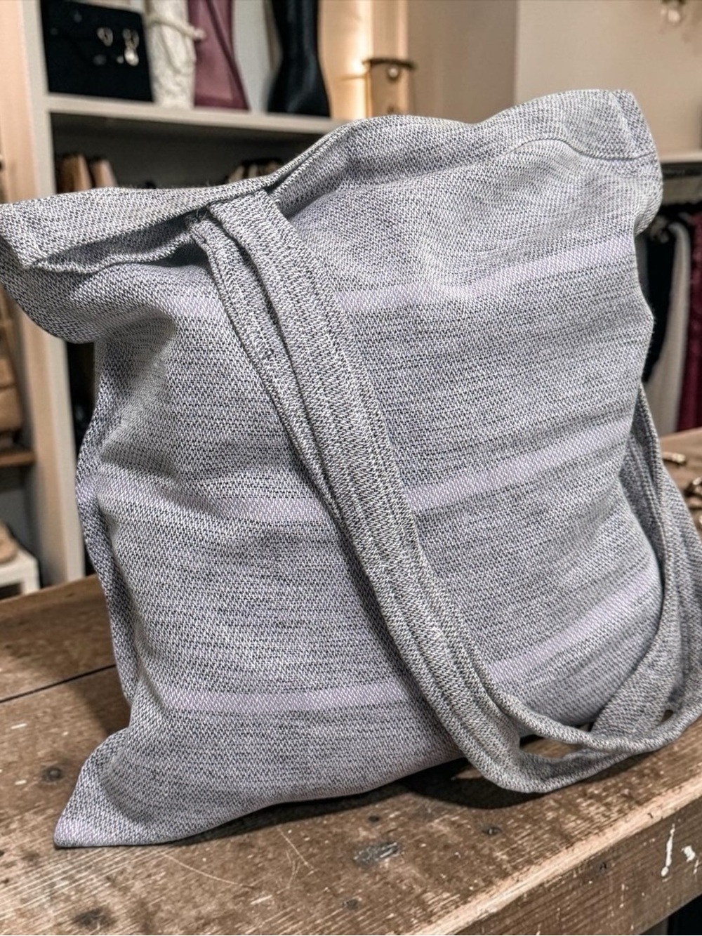 Everyday Purple Gray Knit Tote Bag with Shoulder Strap! - Picture 3 of 6